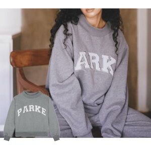PARKE NWT Stormy Gray Monochrome Varsity Mock Neck Sweatshirt
